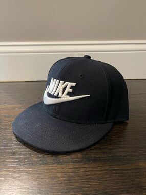 Nike Black Flat-Brim Snapback with White Embroidered Swoosh